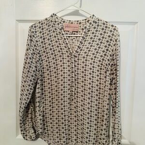 Philosophy Cream and Blue/Grey Patterned Blouse